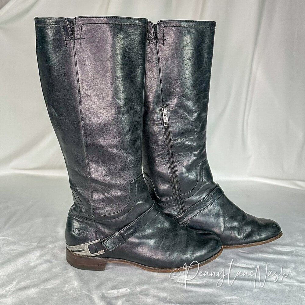 UGG Australia Channing LeatherTall Riding Boots Size 9 Black - Picture 2 of 14